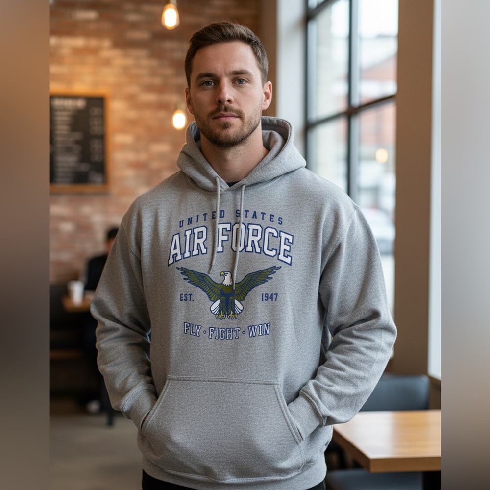 US Air Force Hoodie Grey 2XL Fly Fight Win Graphic Pullover